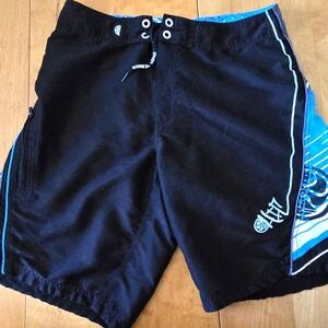 Vintage Hawaiian Island Creations Black and Blue Men's Swim Shorts Size 33